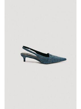 Zara Blue Denim Pointed Slingback Kitten Heels